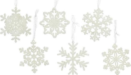 18x Kersthangers/kerstornamenten witte sneeuwvlokken 10 cm - Kerstboomversiering - Kerstversiering hangers