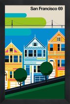 JUNIQE - Poster met houten lijst Vintage San Francisco 69 -13x18