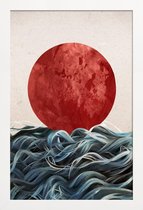 JUNIQE - Poster in houten lijst Sunrise in Japan -40x60 /Blauw & Ivoor