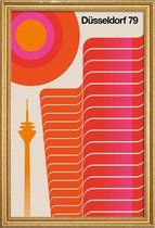 JUNIQE - Poster met houten lijst Vintage Düsseldorf 79 -40x60 /Oranje