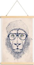 JUNIQE - Posterhanger Coole leeuw - tekening -30x45 /Ivoor & Zwart