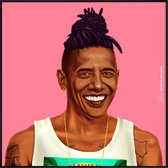 JUNIQE - Poster met kunststof lijst Obama -20x20 /Bruin & Roze