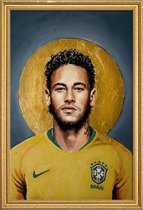 JUNIQE - Poster met houten lijst Football Icon -Neymar -20x30