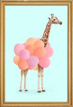 JUNIQE - Poster met houten lijst Party Giraffe -40x60 /Oranje & Roze