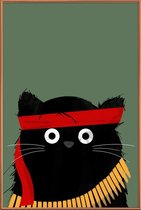 JUNIQE - Poster met kunststof lijst Cat - Rambo -40x60 /Groen & Zwart