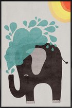 JUNIQE - Poster in kunststof lijst Funny Elephant 2 -40x60 /Blauw &