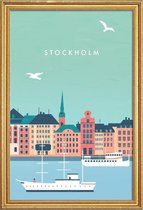 JUNIQE - Poster met houten lijst Stockholm - retro -20x30 /Kleurrijk