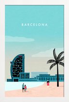 JUNIQE - Poster in houten lijst Barcelona - retro -30x45 /Turkoois