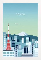 JUNIQE - Poster in houten lijst Retro Tokio -30x45 /Turkoois
