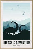 JUNIQE - Poster met kunststof lijst Jurassic Adventure I -30x45 /Blauw