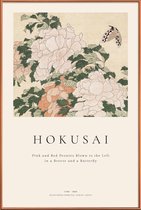JUNIQE - Poster met kunststof lijst Hokusai - Pink and Red Peonies