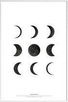 JUNIQE - Poster met kunststof lijst Lunar phases -20x30 /Wit & Zwart