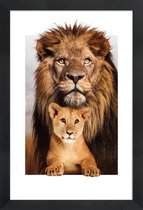 JUNIQE - Poster met houten lijst LION FAMILY -13x18 /Bruin & Oranje
