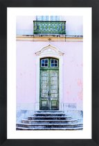 JUNIQE - Poster met houten lijst Lisbon Doorway -13x18 /Groen & Roze