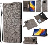 Voor Geschikt voor Xiaomi POCO X3 NFC / X3 Pro / X3 Skin Feel Reliëf Zonnebloem Horizontale Flip Leather Case met Houder & Kaartsleuven & Portemonnee & Lanyard (Grijs)