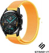 Nylon Smartwatch bandje - Geschikt voor Huawei Watch GT nylon band - lichtgeel - Strap-it Horlogeband / Polsband / Armband - 46mm