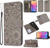 Voor Xiaomi Redmi 8A Skin Feel Reliëf Zonnebloem Horizontale Flip Leather Case met Houder & Kaartsleuven & Portemonnee & Lanyard (Grijs)