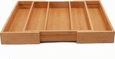 Plateau à couverts extensible pour tiroir de cuisine - 3 compartiments -> Extensible à 5 compartiments - Organisateur de couverts en bois de bambou de haute qualité - Cassette à couverts extensible - 34-49 x 44 x 6 Cm. - Décopatent®