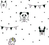 DIEREN MET STIPJES EN SLINGERS BEHANG | Kinderkamer - roze zwart wit geel - A.S. Création Little Love