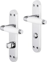 Deurkruk - Impresso Durban - Voor binnen - Ovaal deurschild met schroeven en toiletsluiting - Chroom - Wit - 2 stuks