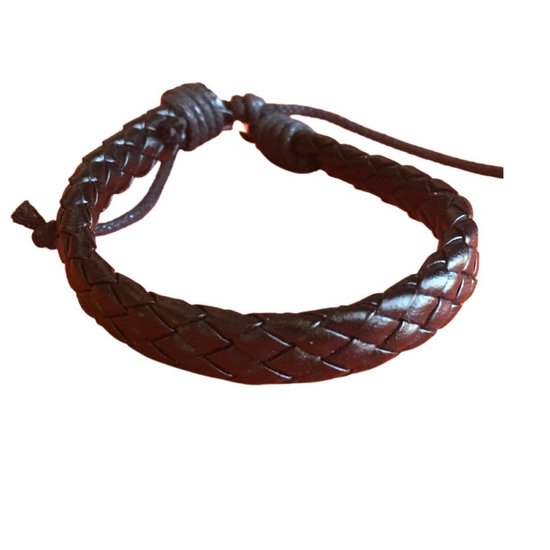 Schuifarmband-gevlochten-zwart-leer-23 cm-Charme Bijoux
