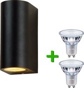 Buitenlamp - Wandlamp buiten - Badkamerlamp - St. Tropez - Zwart - IP54 + 2 x Philips CorePro GU10 LED spot - 3.5 watt - 2700K warm wit