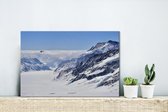 Canvas Schilderij De besneeuwde Aletschgletsjer vanuit de lucht in Zwitserland - 30x20 cm - Wanddecoratie
