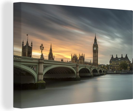 Canvas Schilderij Uitzicht op de beroemde Big Ben in Londen - 90x60 cm - Wanddecoratie