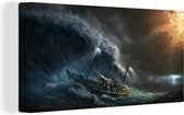 Un bateau de pêche naviguant dans la mer orageuse Toile 80x40 cm - Tirage photo sur toile (Décoration murale salon / chambre)