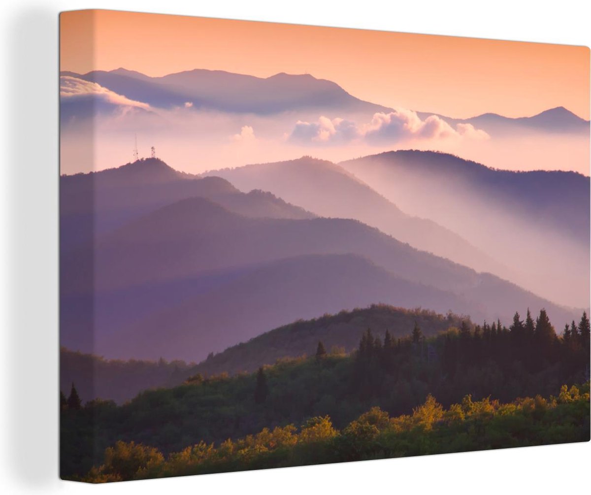Canvas Schilderij De bergen bij de Blue Ridge Parkway in de VS tijdens de ochtend - 180x120 cm - Wanddecoratie XXL - OneMillionCanvasses