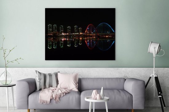 als je kunt postzegel Smaak Nachtelijke skyline van Expo bruggen in Daejeon Zuid-Korea Canvas 160x120  cm - Foto... | bol.com