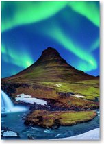 Noorderlicht - bij Kirkjufell in IJsland - 50x70 Poster Staand - Landschap - Sterren - Natuur