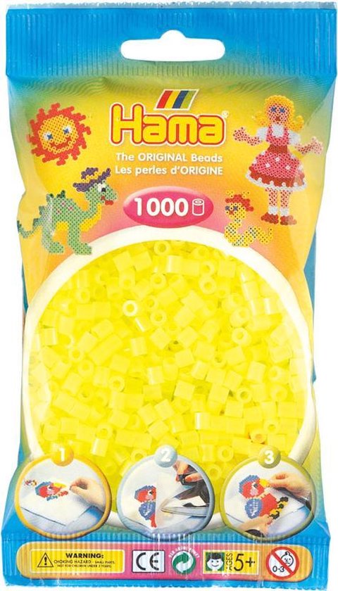 Verpakking Hama strijkkralen, 1000 stuks, geel.