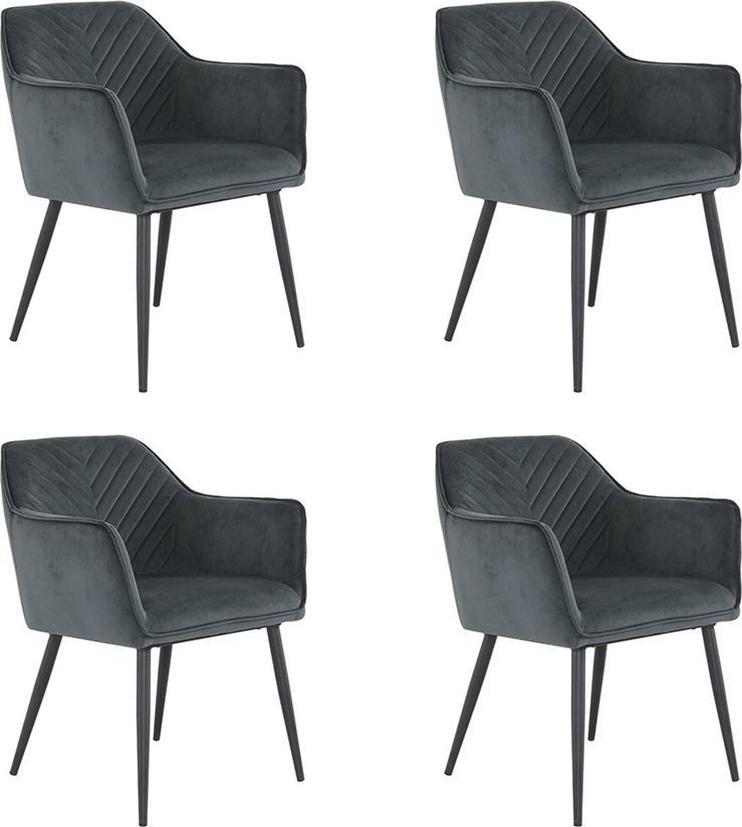Bronx71® Velvet eetkamerstoel Fiona antraciet - Eetkamerstoelen set van 4 - stoel