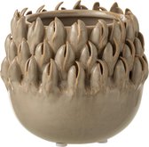 J-Line Bloempot Ibiza Keramiek Grijs Small Set van 2 stuks