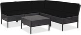 Medina 6-delige Loungeset met kussens poly rattan zwart