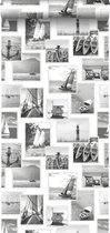 ESTAhome behang foto collage strand donkergrijs en wit - 138956 - 0.53 x 10.05 m