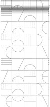ESTAhome behang art deco motief wit en zwart - 139142 - 0.53 x 10.05 m