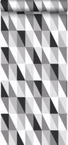 ESTAhome behang grafische driehoeken zwart, grijs en wit - 139121 - 0.53 x 10.05 m