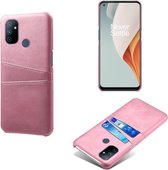 Back Cover met Opbergvakjes + Glas Screenprotector voor OnePlus Nord N100 _ Roze Goud