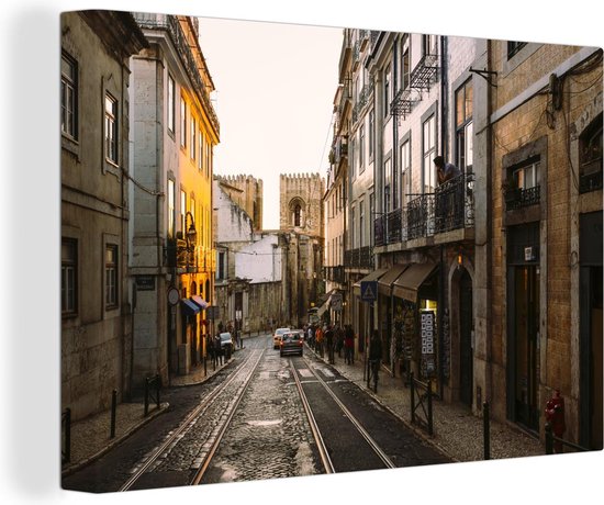Canvas Schilderij De Portugese straten van het Alfama in Europa - 120x80 cm - Wanddecoratie