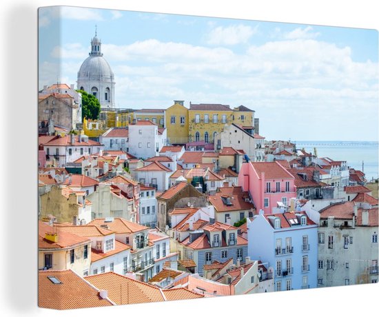 Maisons aux couleurs pastel du vieux quartier d'Alfama au Portugal Toile 90x60 cm - Tirage photo sur toile (Décoration murale salon / chambre)