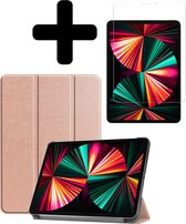 iPad Pro 2021 12.9 inch Hoes Book Case Cover Met Screenprotector - Rosé Goud