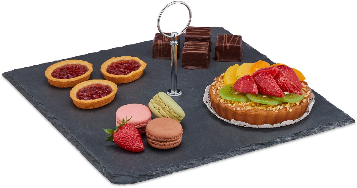 serveerschaal - vierkant - greep - sushi - kaas - desserts - leisteen bord - antraciet