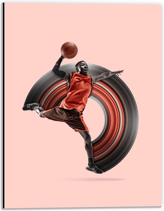 Dibond - Loopje van Basketballer - 30x40cm Foto op Aluminium (Met Ophangsysteem)
