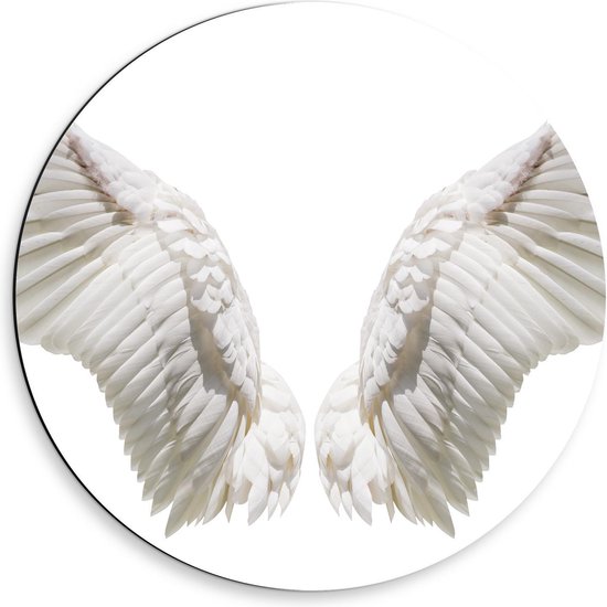 Dibond Wandcirkel - Witte Engel Vleugels - 50x50cm Foto op Aluminium Wandcirkel (met ophangsysteem)