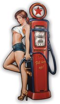 HAES deco - Retro Metalen Muurdecoratie - Benzinepomp Gasoline Pin Up Girl - Route 66 - Western Deco Vintage-Decoratie - 80 x 43 x 1,5 cm - WD623
