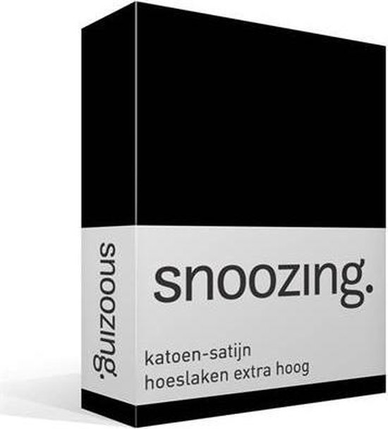 Snoozing - Katoen-satijn - Hoeslaken - Extra Hoog - Lits-jumeaux - 180x210 cm - Zwart