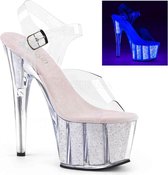 Pleaser - ADORE-708UVG Sandaal met enkelband, Paaldans schoenen - Paaldans schoenen - 35 Shoes - Transparant/Roze