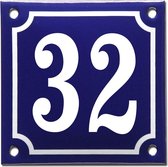 Emaille huisnummer blauw/wit nr. 32